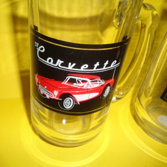 1957 Corvette Beer Glasses, Lot Of Two 5.5" Tall - Picture 3 of 4